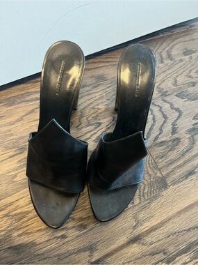 Alexander Wang Black Leather Slide Mules with Draped Band